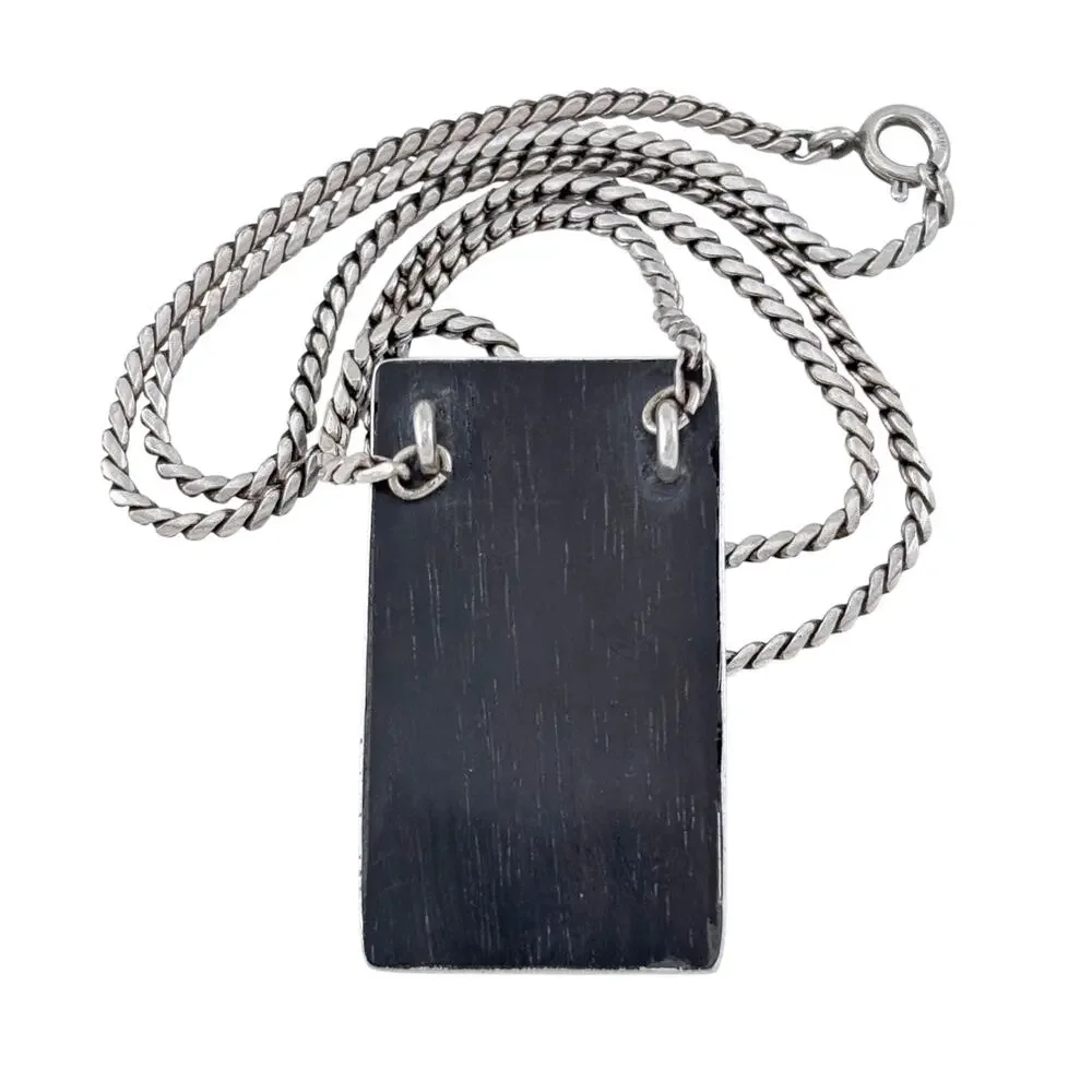 Vintage Sterling Silver 925 Wood Pendant Necklace 18"_5